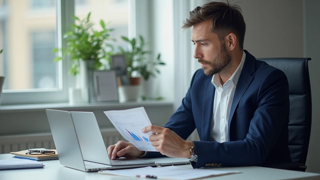 Молодая женщина планирует бюджет, используя ноутбук и блокнот с финансовыми расчетами на кухне