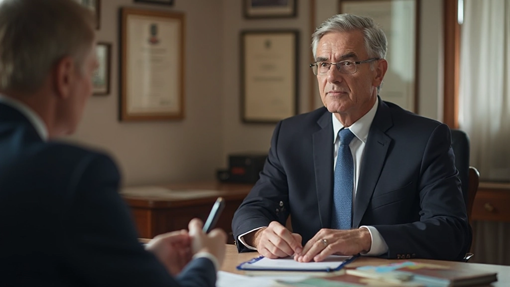 Профессиональное фото консультанта по финансам, объясняющего принципы пенсионного планирования клиенту с использованием графиков