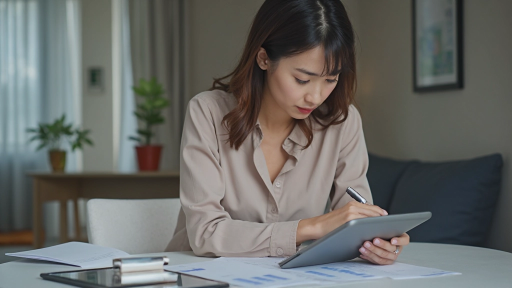 Человек с планшетом изучает персональный финансовый отчет в удобном офисном пространстве